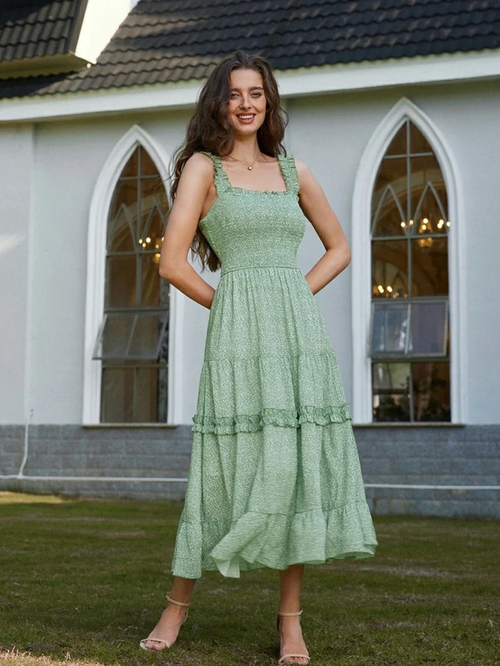 Scarlet Darkness Women Spring Floral Long Smocked Cottagecore Midi Sundress - Picture 3 of 8